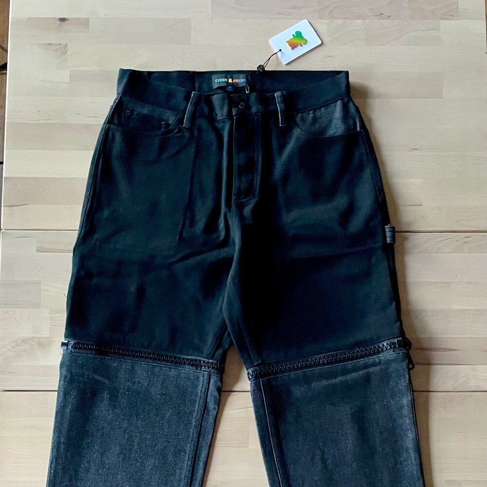 Teddy Fresh Unisex Black Convertible Zip-Off Straight Leg Jeans Pants size 28